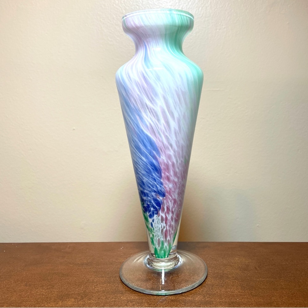 Murano Multicolor Swirl Pattern Glass Vase 9”